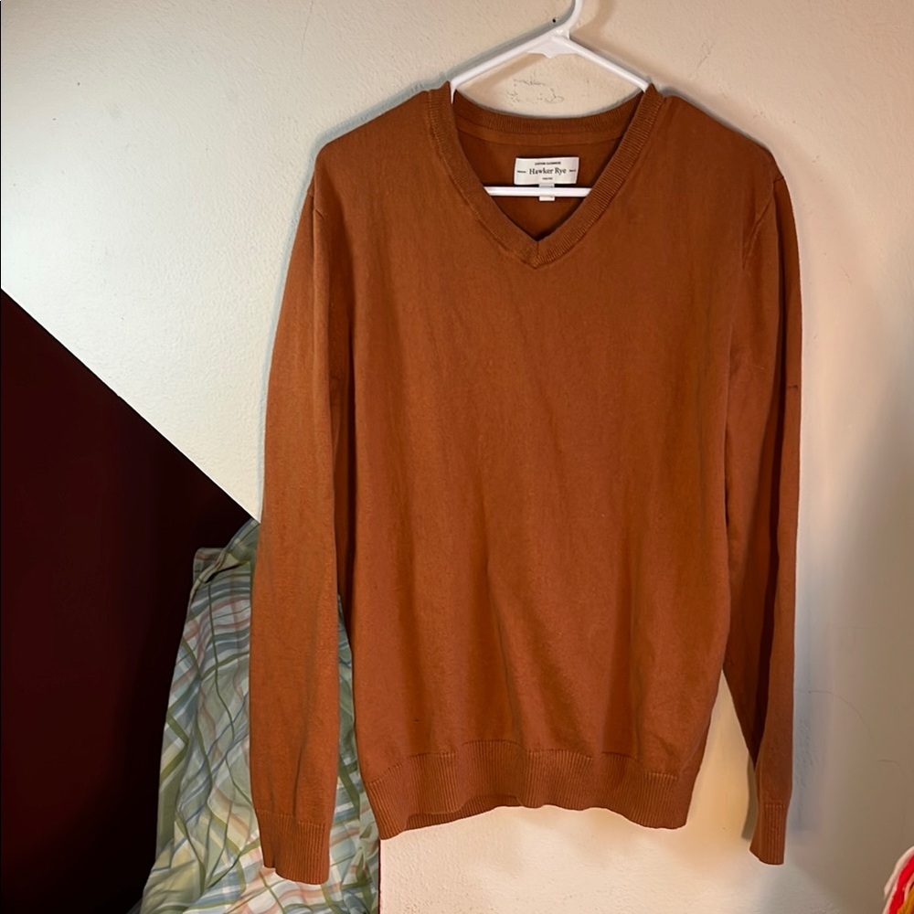 Hawker Rye Cotton Cashmere Rust Men's V-Neck‎ Sweater L
